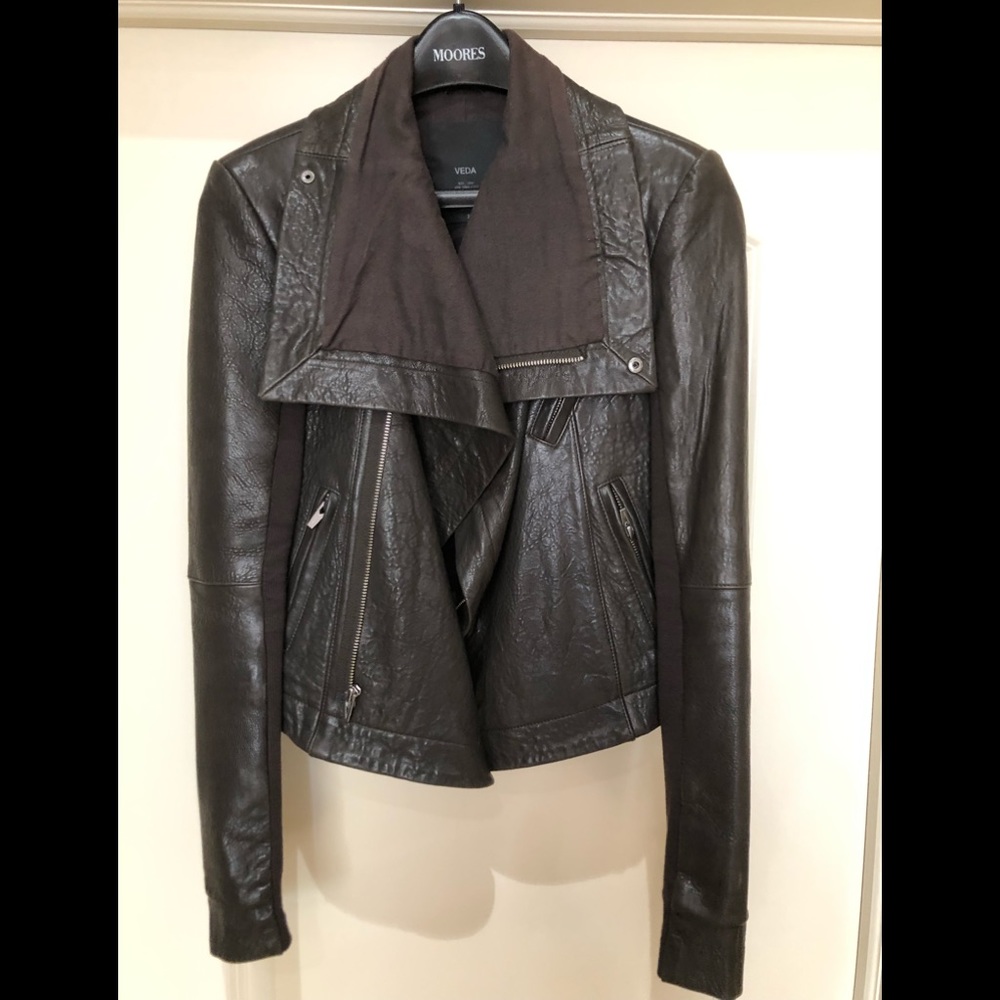 Veda petite taupe brown leather jacket XS at